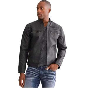 Affliction Exploratory Men's Size Large Black Faux Leather Studded Moto Jacket